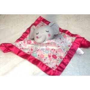 Parents Choice Elephant Lovey Security Blanket Toy Floral Pink Satin Closed Eyes